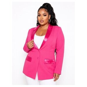 Torrid Pink Peacock Sharkskin Contrast Lapel Blazer 1X 14-16 Barbiecore Formal